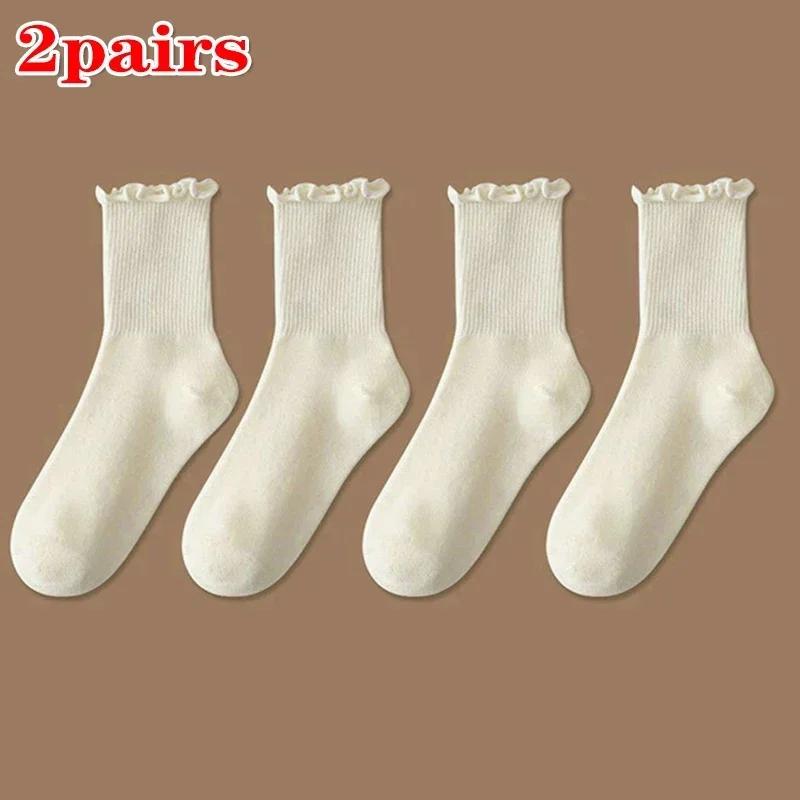 1/2/3pairs Cotton Ruffles Ankle Socks Women Lolita Cute Kawaii Korean Stocking Girl Spring Black White Middle Tube Japanese Sox