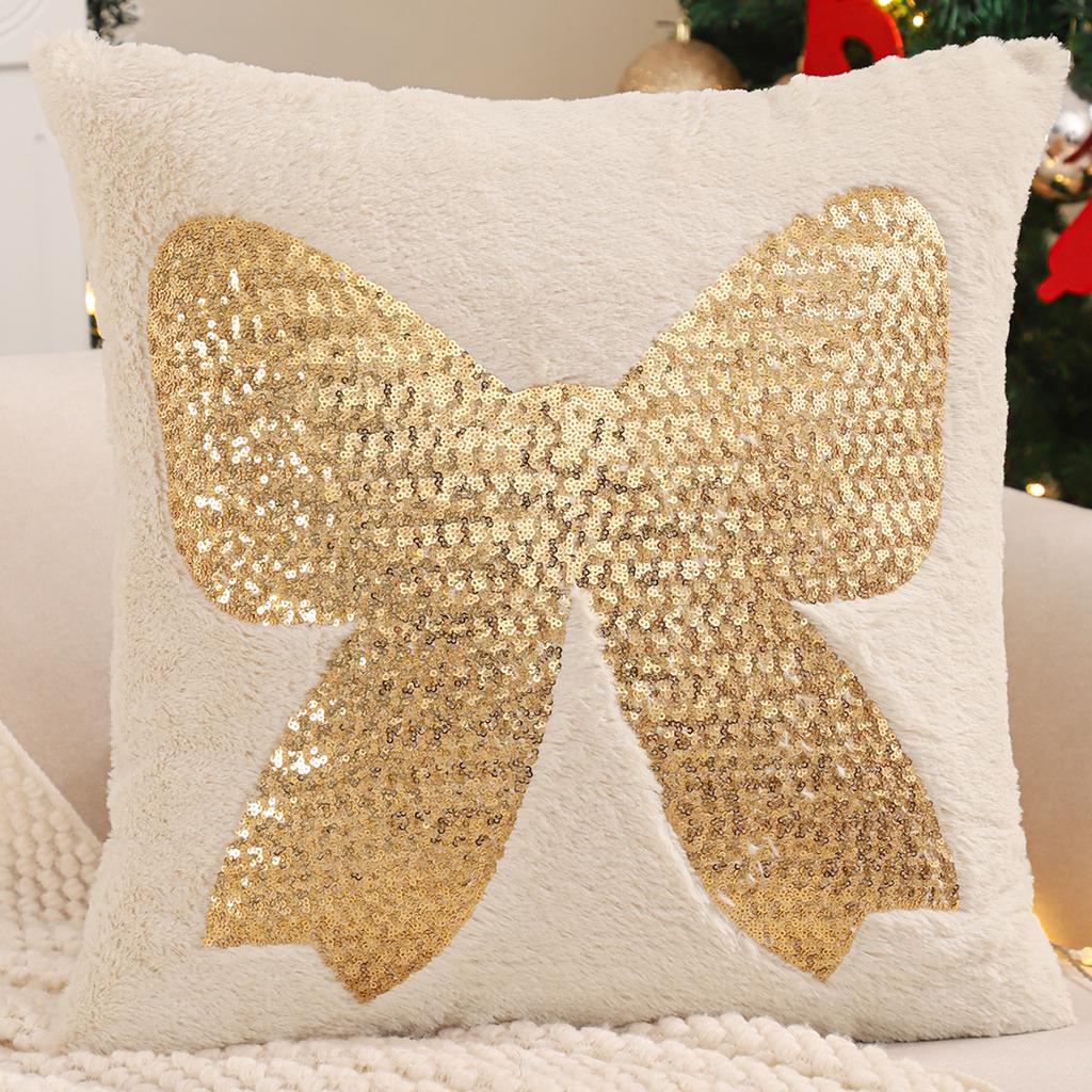 Christmas Decorative Pillow Cover, Faux Leather, Snowflake, Reindeer Bow, Christmas Tree, Winter Plush, Farmhouse