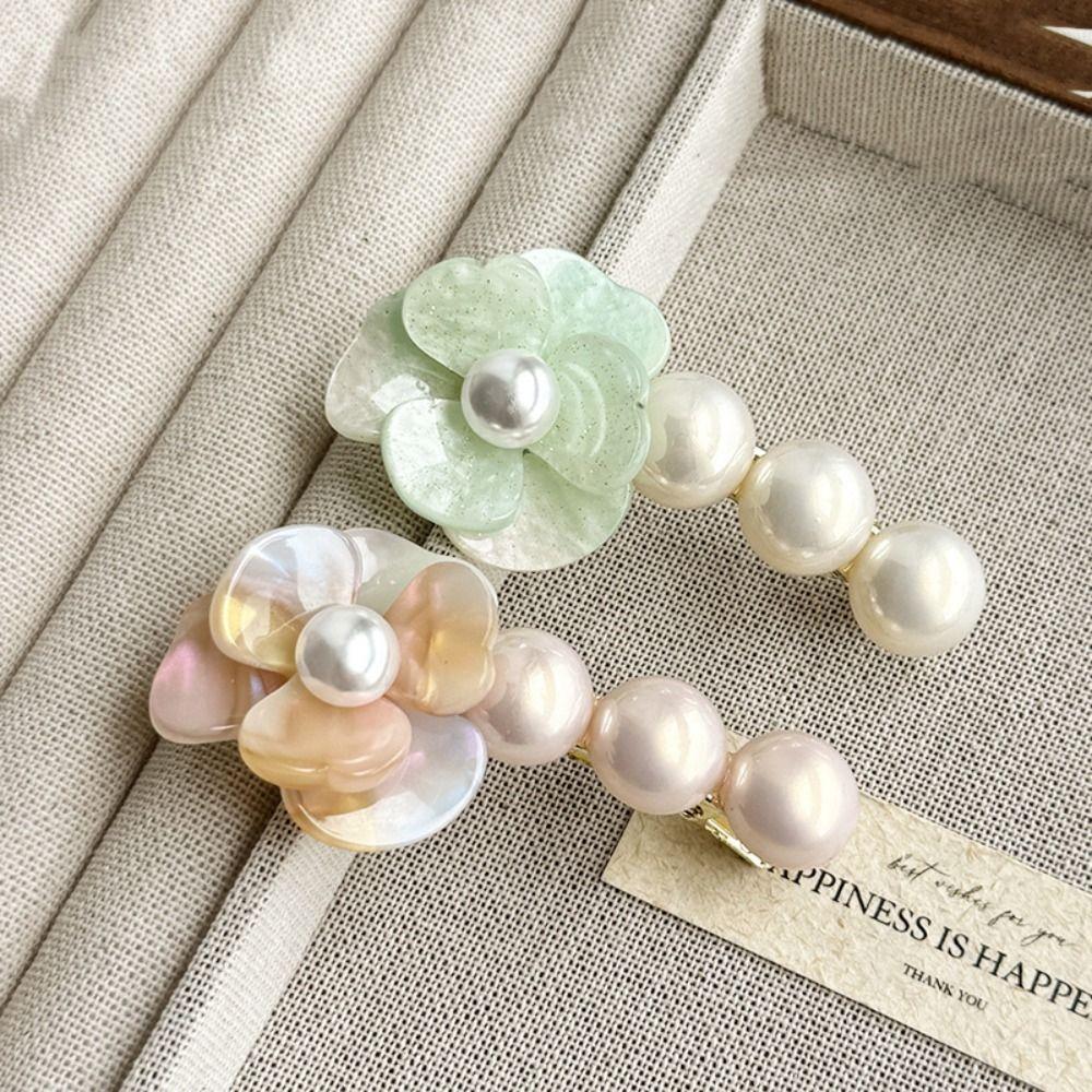 Acetate Flower Hair Clip Korean Style Duckbill Clip Cute Camellia Pearl Side Clip  Daily
