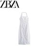 Zazb Summer New Women's Clothing Fashion Style Hanging Collar Trench Coat Fabric Midi Skirt Dress 2743005 043