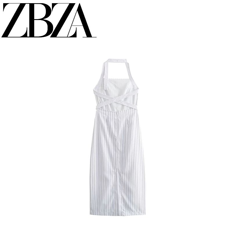 Zazb Summer New Women's Clothing Fashion Style Hanging Collar Trench Coat Fabric Midi Skirt Dress 2743005 043