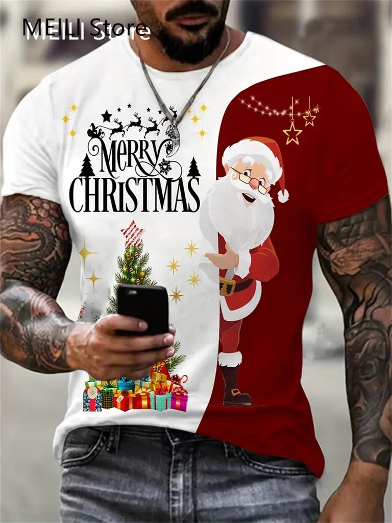 Christmas Unisex's T Shirt Funny 3d Santa Claus Print T Shirts Casual Pullover Short Sleeve Fashion Shirts Graphic Tees Sweatshirt