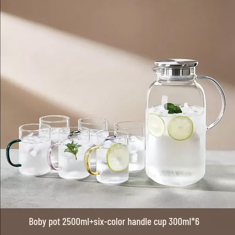 Manmou Bobi 2.5L High-Temperature Glass Cold Water Pitcher Set with 6 Cups