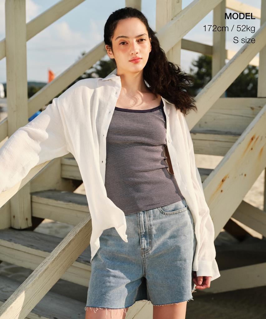 MUSINSA STANDARD WOMAN Women'S Oversized Sheer Crinkle Shirt [Ivory]
