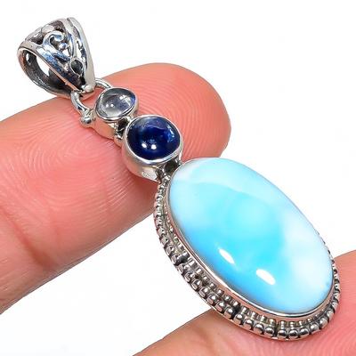 Natural Republic Larimar, Kyanite 925 Solid Sterling Silver Pendant 1.77" U3v45