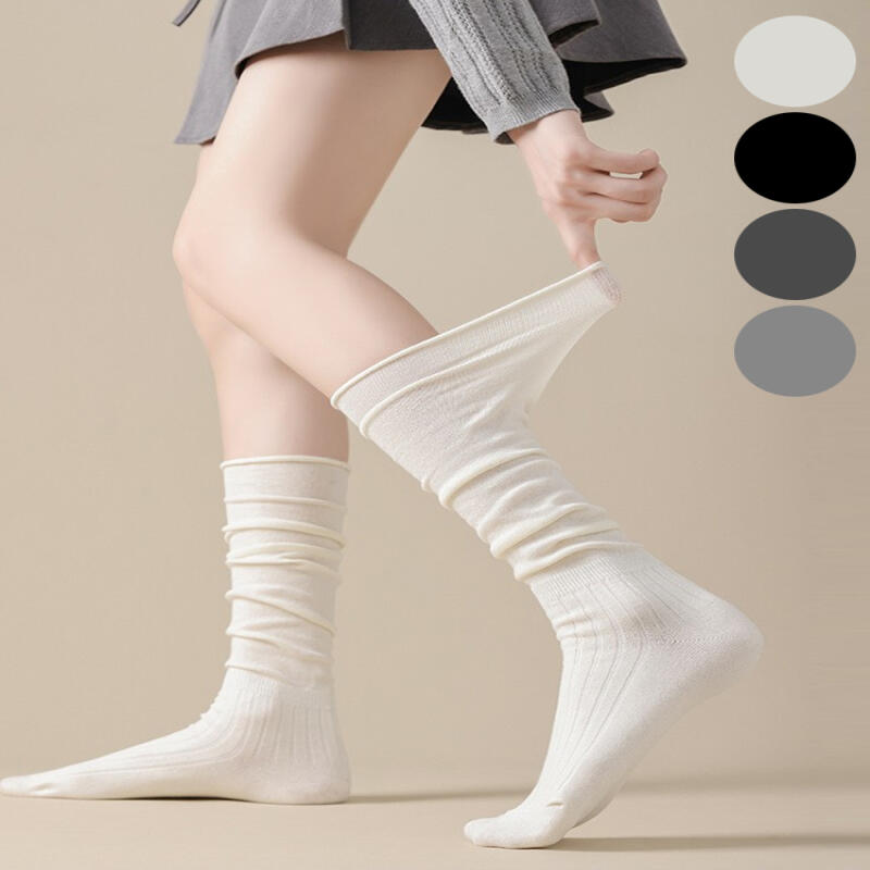 Lucien pleated plain overknee socks