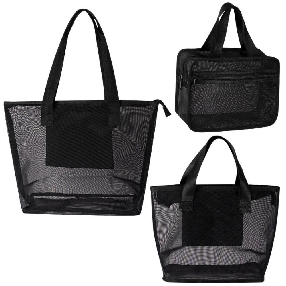 Portable Mesh Storage Bag Large Capacity Black Yoga Shoulder Bag Ultralight Transparent Travel Toiletry Bag