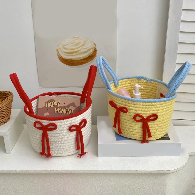 Stylish and Sturdy Cotton Rope Handwoven Basket With Space Saving Designs for Various Items and Easy Portability
