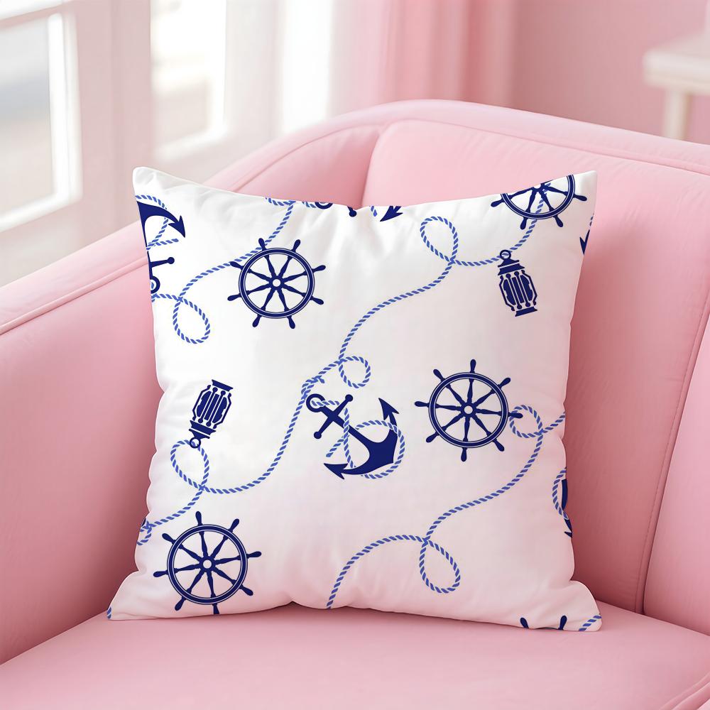 Marine Theme Rudder Anchor Animals Cushion Cover Pillow Case Soft Friendly Fabric  Concealed Zipper