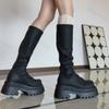 Fashion Chunky Women Knee High Boots Fashion Knight Long Boots Platform Heels 2025 Autumn Women's Round Toe Outdoor Boots Botas Mujer