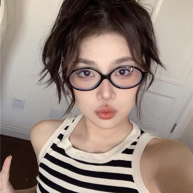 TR glasses otaku Zhang Yuanying nerd glasses anti-blue retro hawksbill oval frame sunglasses
