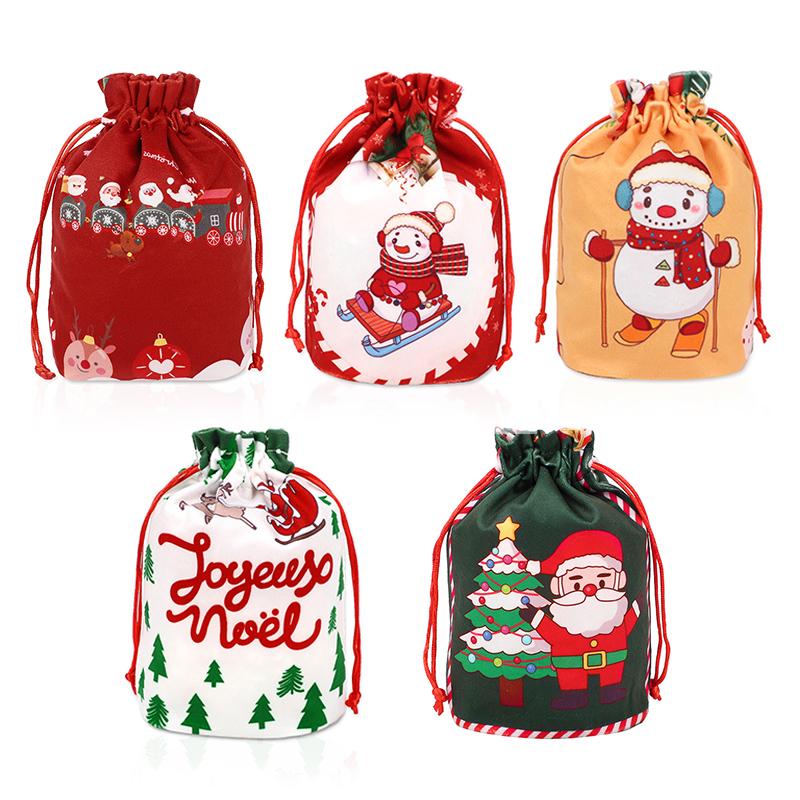 1/5Pcs Christmas Drawstring Gift Bags Santa Snowman Candy Snack Packaging Pouch Bag Christmas Party Decoration New Year Supplies