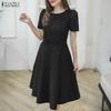 Damen Lässig Rundhals Sommer Puff Kurzarm Kleid