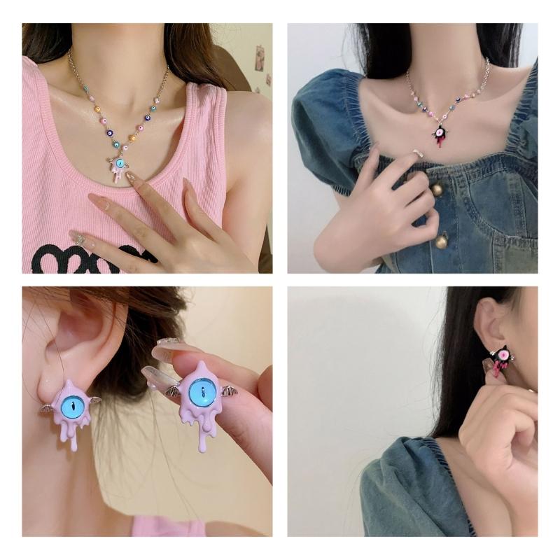 Evil Eye Necklace Evil Eye Ear Pins Sweet and Fashionable Alloy Accessories Evil Eye Jewelry for Party Wedding Daily