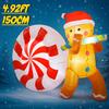 4.92FT Inflatable Toy Gingerbread Man Giant Candy Xmas Yard Decoration LED Christmas Supplies Home Decor Ornament Festive Gift
