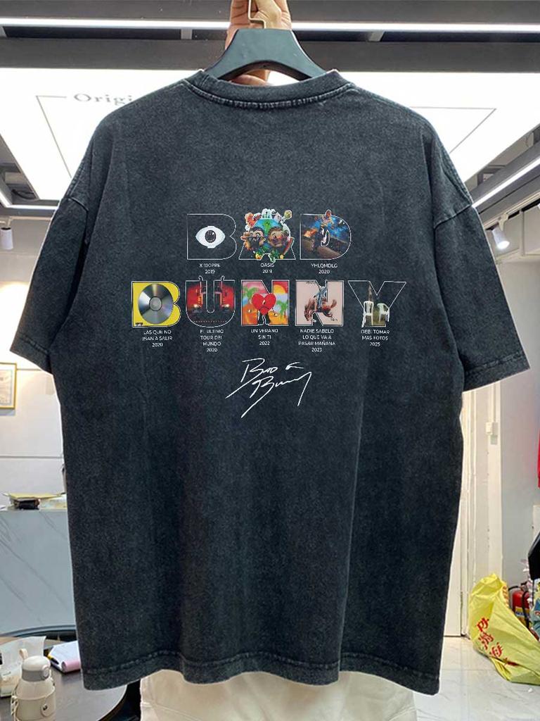 Bad Bunny Oversized T Shirt Washed Vintage Cotton DeBi TiRAR MaS FOToS DTMF Hiphop Streetwear BB