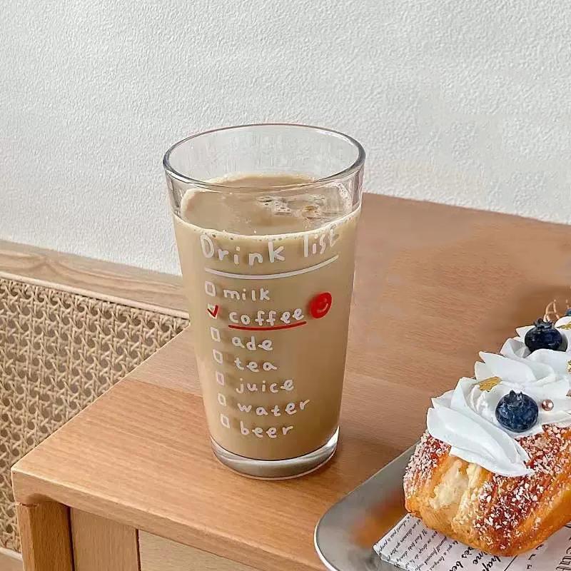 

Cute Letter Korean Glass Water Bottle With Straw And Lid 480ml Simple Coffee Milk Juice Breakfast Glass Cups For Drinks Gift 480ml