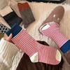 Warm-toned Socks for Women in Autumn, with Contrasting Colors, Flared Seams, Retro and Casual Mid-calf, and Student Stripes for Autumn and Winter