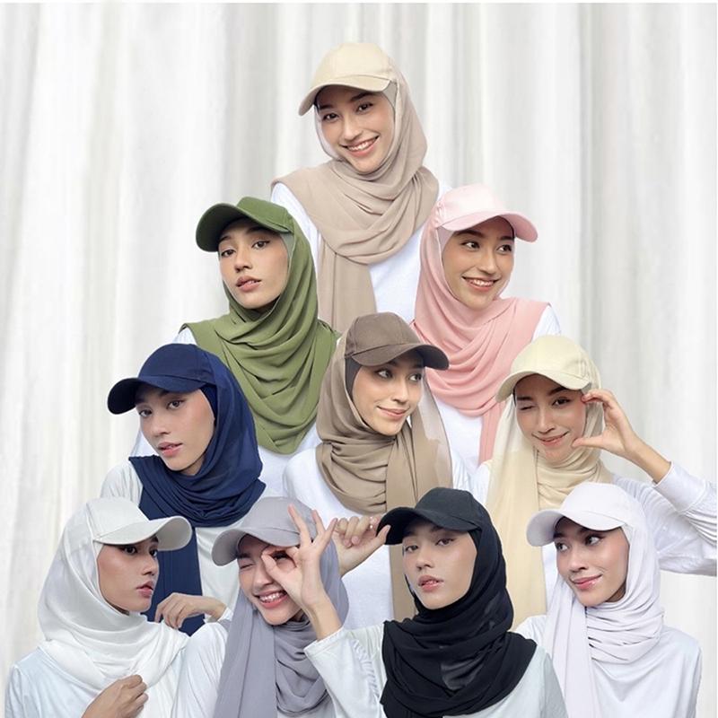Casual Simple Chiffon Baseball Cap All-In-One Scarf Women'S Fashion Solid Color Baseball Cap Scarf Accessories Instant Hijab