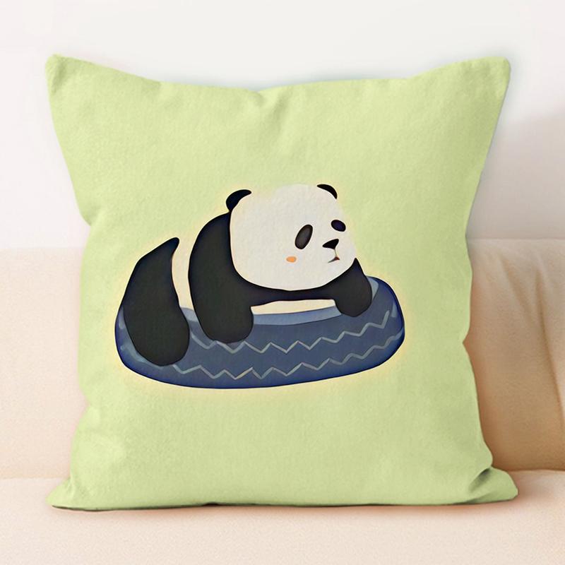 "Cute Panda Riding Rubber Duck Throw Pillow Cover"