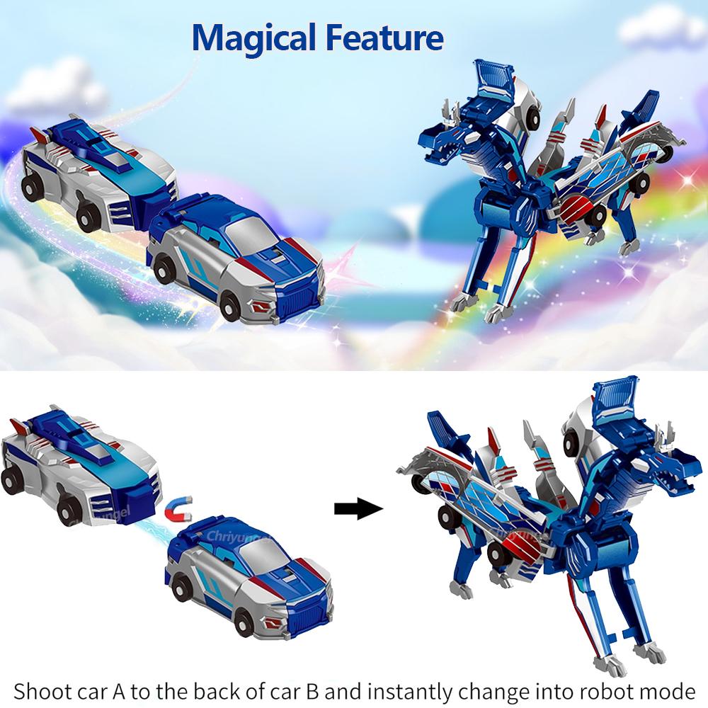 2 In 1 Magic Transformation Car Kids Transformer Toys Deformed Horse Model Magnetic Collision Deformation Car Gift