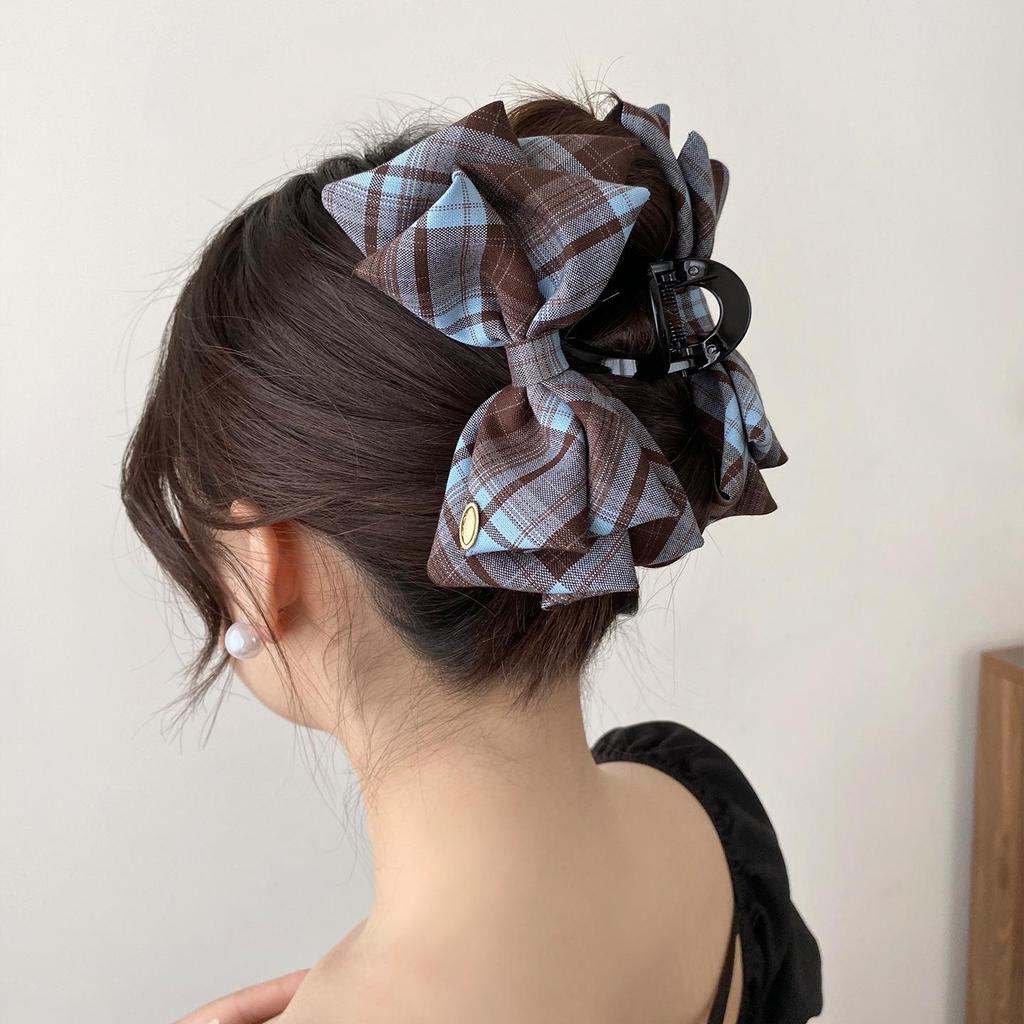 Blueberry Filling Korean Plaid Bow Claw Hair Clip for Women - Versatile Updo & Ear Covering Styling Clip