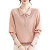 Elegant Retro-Style Women's Knit Top with Lapel Design - Fashionable and Casual for Spring and Autumn