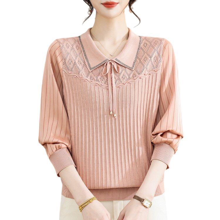 Elegant Retro-Style Women's Knit Top with Lapel Design - Fashionable and Casual for Spring and Autumn