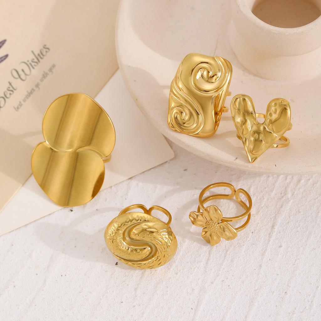 High Quality Fashion Niche Personality Retro Temperament Jewelry, Stainless Steel Plated 18K Gold Casting Round Geometric Ring