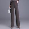 Women's Woolen High-Waisted Wide-Leg Pants - Versatile Spring/Autumn Style, Thickened with Elastic Back, Straight-Leg Trousers