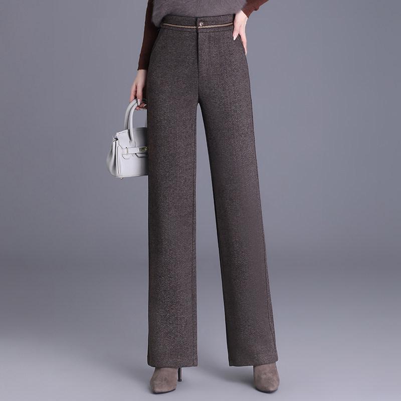 

Women s Woolen High-Waisted Wide-Leg Pants - Versatile Spring/Autumn Style, Thickened with Elastic Back, Straight-Leg Trousers 2XL - 125-135 jin