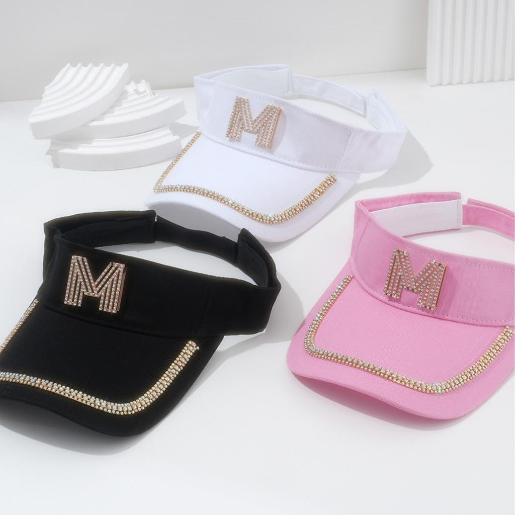 Popular women's couple baseball cap flash diamond three-dimensional letter M with golden rhinestone half-brimmed hat resort beach