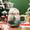 500ml Christmas Mug with Lid Santa Claus Christmas Trees Pattern Ceramic Coffee Cup Home Office Decor New Year Xmas Gift Box