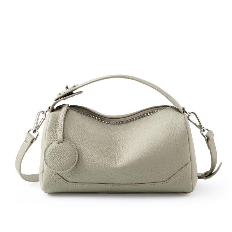 First Layer Cowhide Women S Bag Fashion Genuine Leather Boston Bag Versatile Trend Portable Messenger Bag 23*11*14 грязно-белый