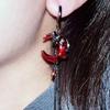 Vintage Red Moon Rose Pendant Earrings For Women Gothic Hip Hop Crystal Asymmetric Tassel Chain Earrings Jewelry Accessories
