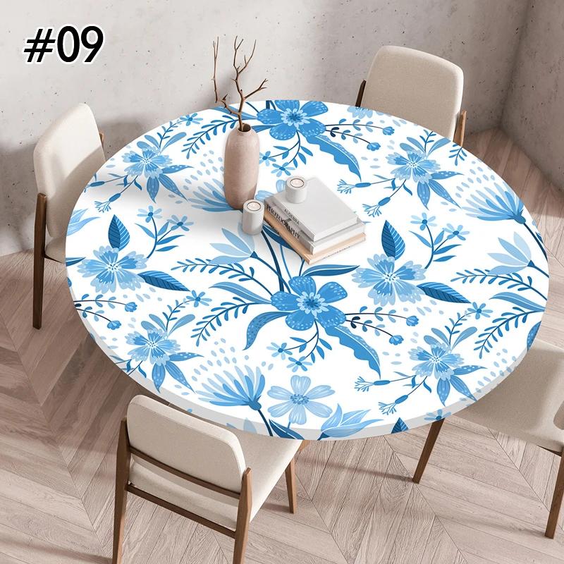 Round Table Cover for Kitchen Dining Table Waterproof Stretchable Tablecloth Stain-Resistant Round Table Mat Wedding Party Home