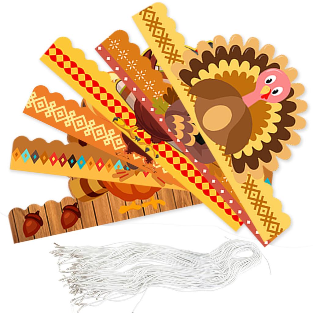 Adjustable Turkey Crown Hat Paper Hat Festival Headwear for Thanksgiving Christmas Party Fun for All Ages 6Pcs/Set