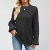 Women's Round Neck Long Sleeve Casual Loose Knit Solid Color Soft Pullover Sweater Top