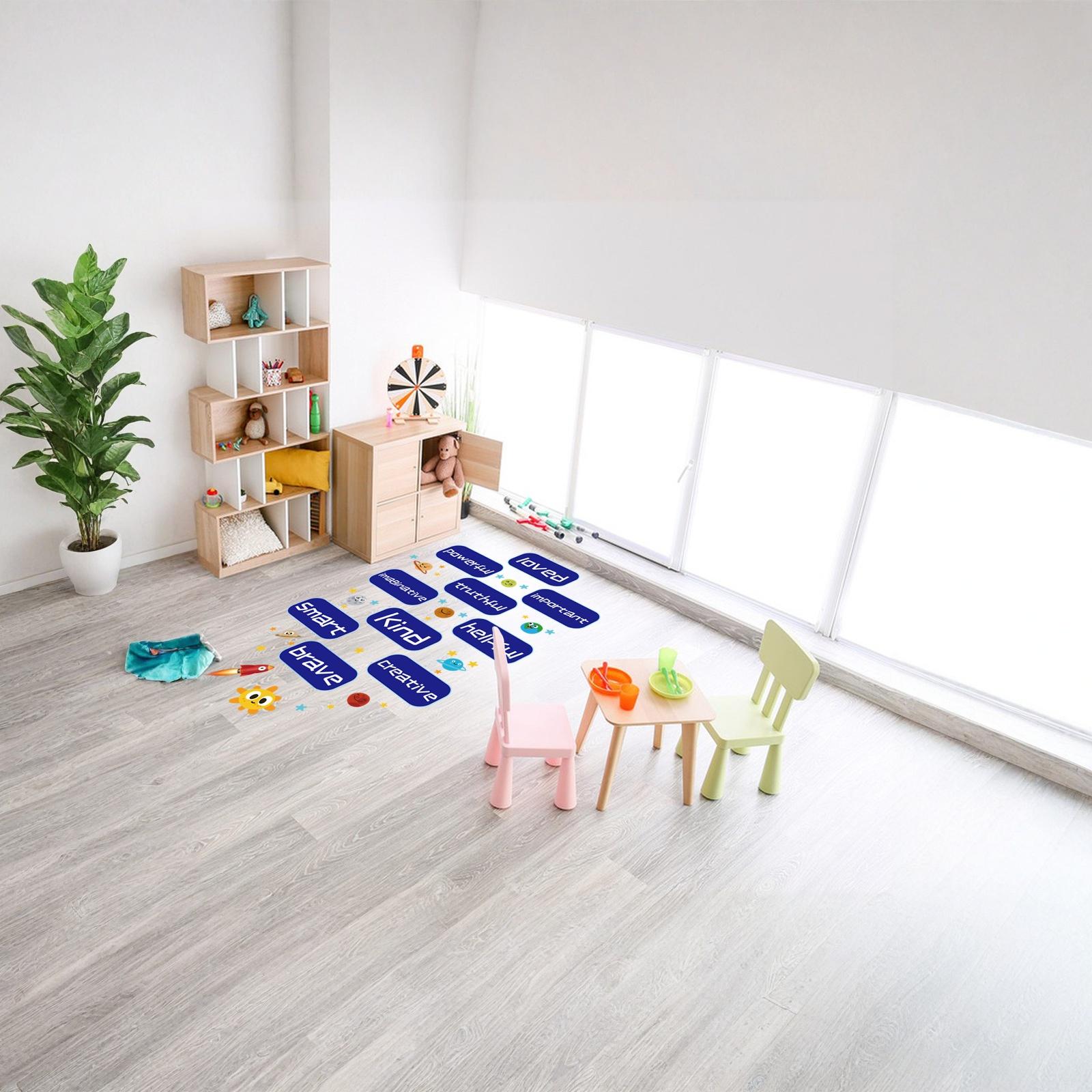 5571 Cartoon Hopscotch Floor Stickers for Kids, Kindergarten Jump Game Wall Decals one size