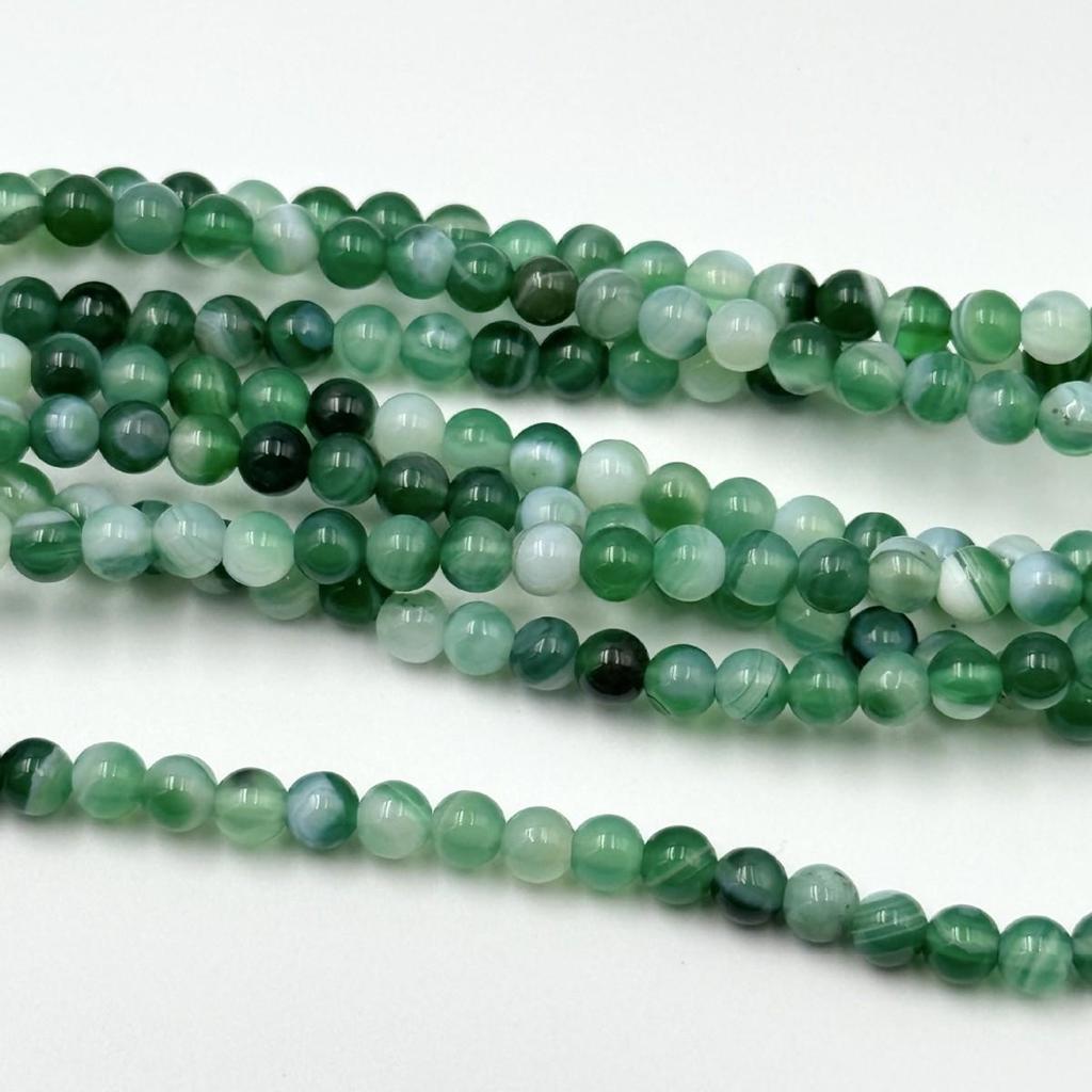 7A Natural Green Striped Agate Round Beads for Jewelry Making 