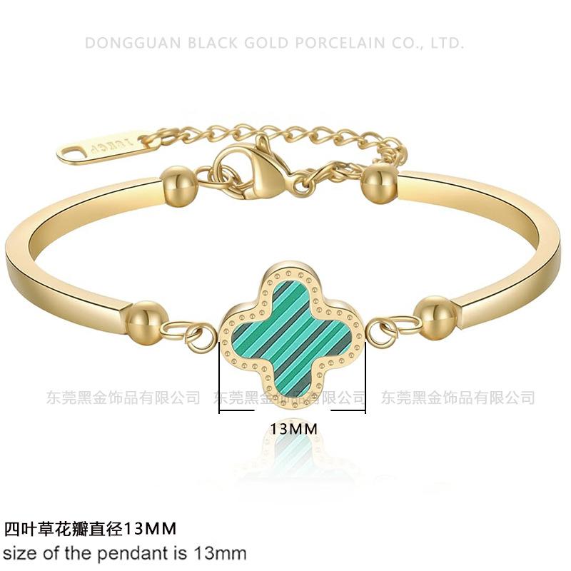 

Браслет из титановой стали с четырьмя листами клевера, покрытый 18-каратным настоящим золотом, изысканный браслет с одним цветком клевера 18K