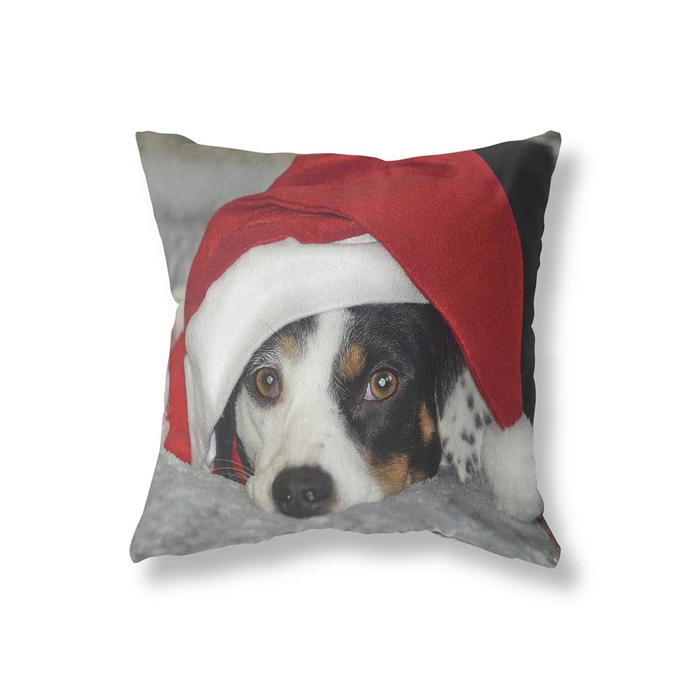 

Счастливого Рождества Милый принт собаки Узор Полиэстеровая наволочка Домашняя гостиная Диван Декорация Квадратная подушка 30x30cm чёрный