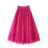 Women's Elastic Waist A‑Line Maxi Tulle Skirt Fresh Sweet Tiered Cake Long Skirt