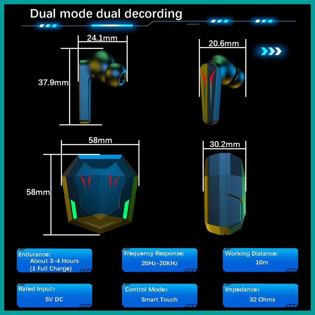 TWS Wireless Earbuds in-Ear Headphones Music Earphones Stereo Sound Bluetooth 5.3 Headset with Mic Game & Music Mode Waterproof IPX7 Fast Charging