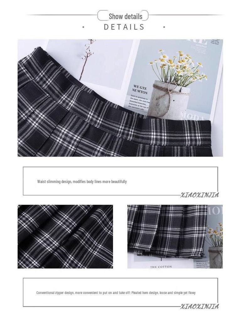 Women's High-Waist Retro Plaid A-Line Pleated Skirt for Spring, Summer, Autumn – Anti-Exposure Short Korean Style