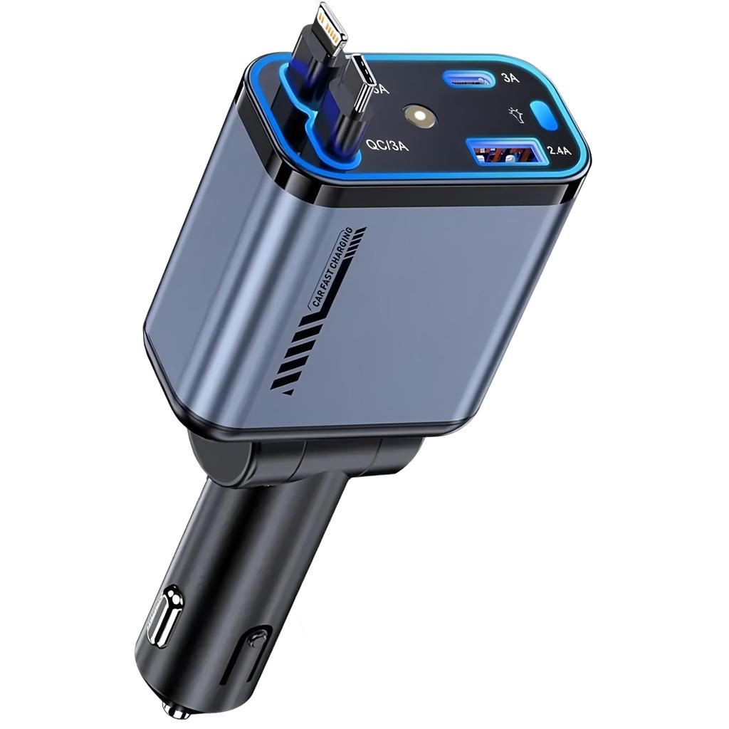 Super Fast Charger Car Charger with Cable & Type-C USB-A Port & Star Top Projection Applicable to Most Electronic Devices