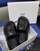 2024 High-Version SMF-K Fur Slippers: Thick-Soled Leather & Velvet Cross Design in Black/Gray
