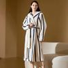 New Autumn and Winter Couple Thickened Warm Pajamas Striped Fleece Half Cardigan Outwear Bathrobe Nightgown