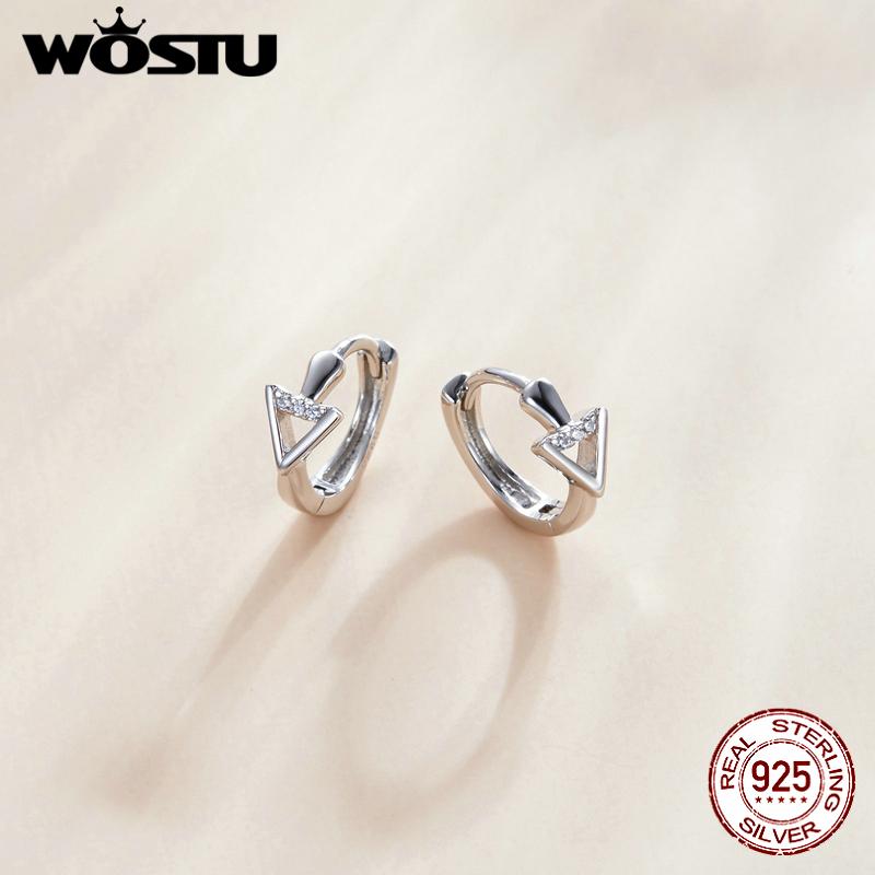 WOSTU 925 Sterling Silver Hypoallergenic Earrings Simple Geometric Triangle Cubic Zirconia Women Ear Buckles