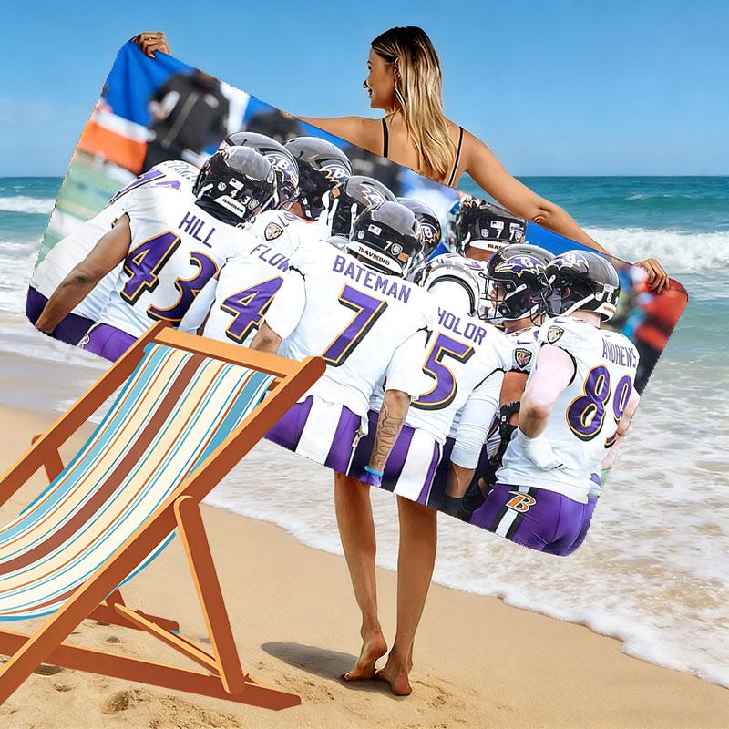 Baltimore Ravens Players Print Beach Towel, Large Soft Quick Dry Towel for Beach Camping Swimming